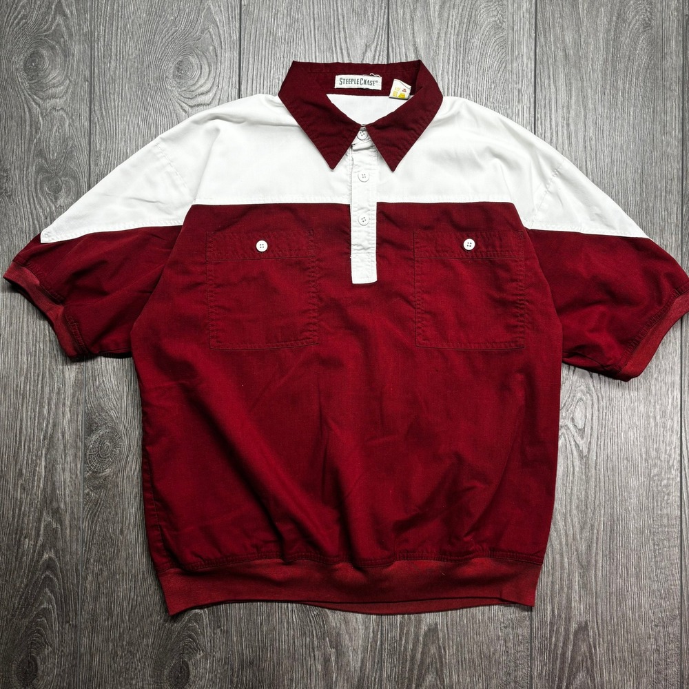 Steeplechase Vintage Mens Large Colorblock Polo Shirt Maroon White Short Sleeve